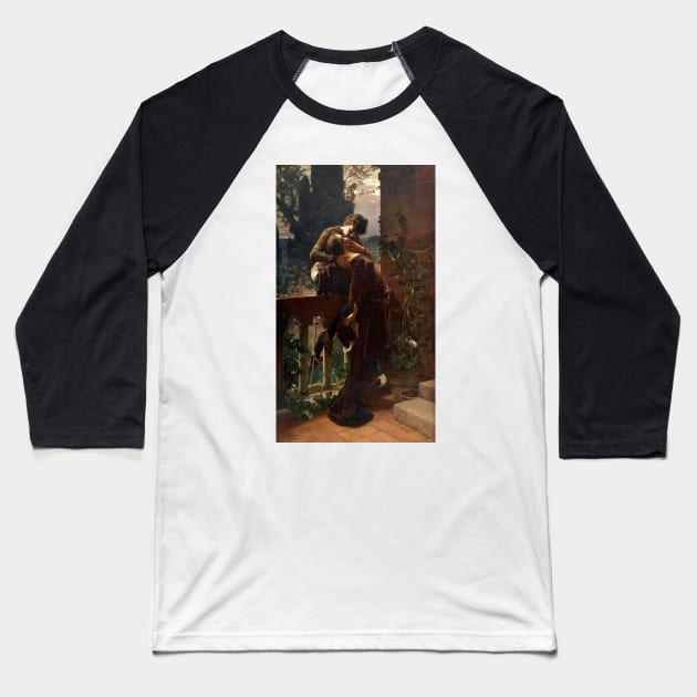 Romeo and Juliet on the Balcony by Julius Kronberg Baseball T-Shirt by Classic Art Stall